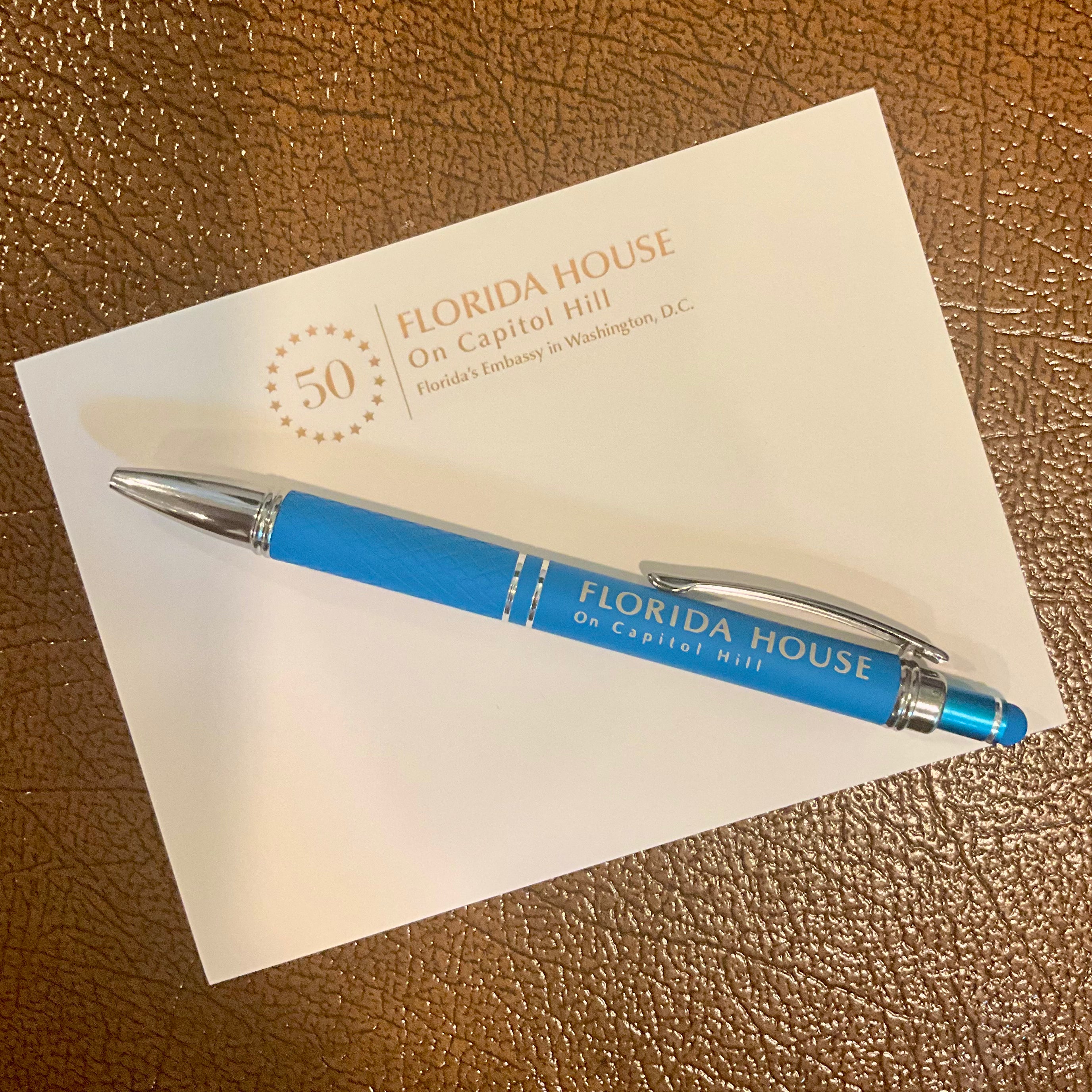 Blue and Silver Barrel Pen with Stylus End